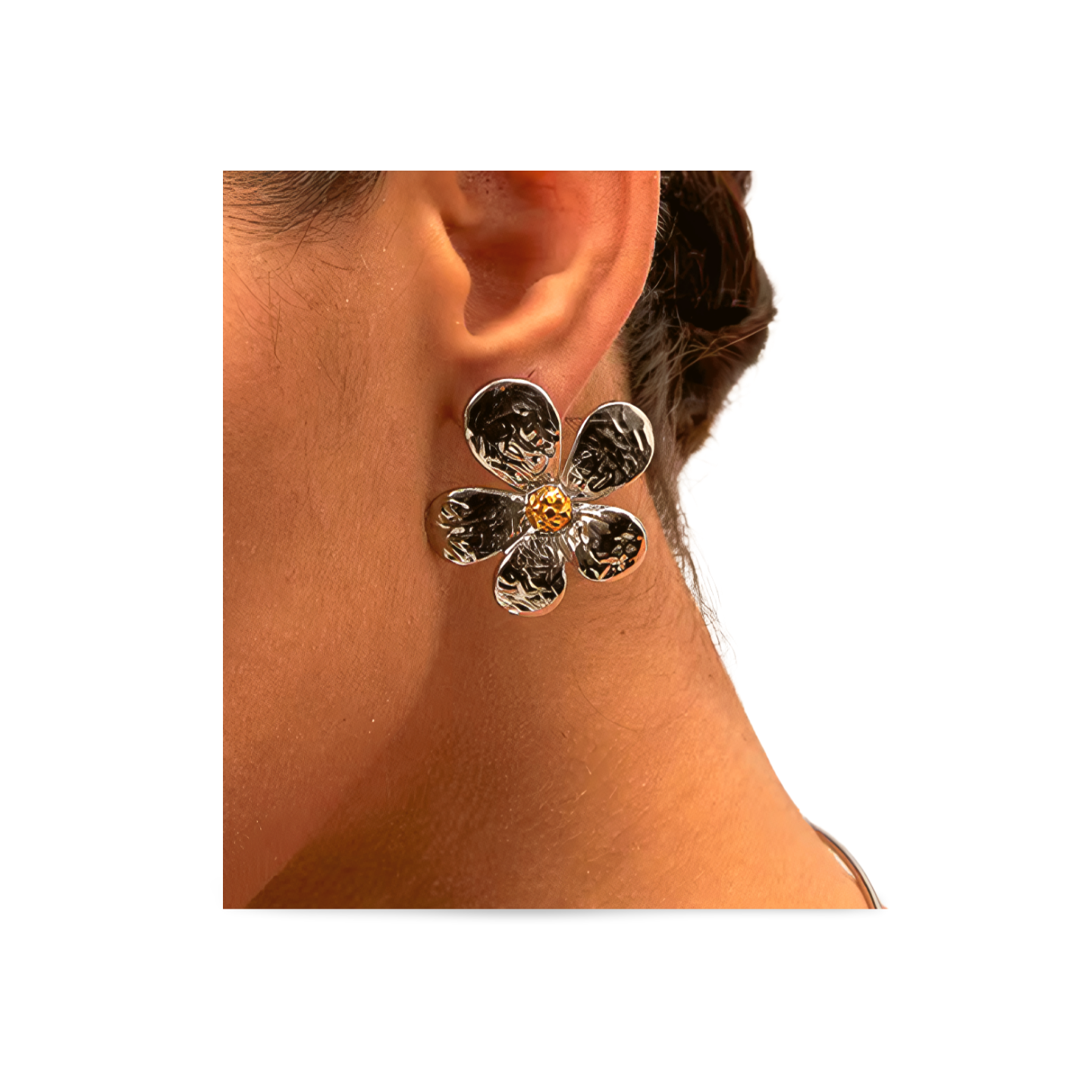 ARETES MELI, FLOR DOBLE TONO-SOLIDO