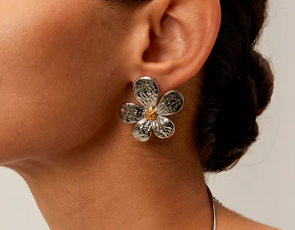 ARETES MELI, FLOR DOBLE TONO-SOLIDO