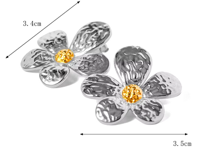 ARETES MELI, FLOR DOBLE TONO-SOLIDO