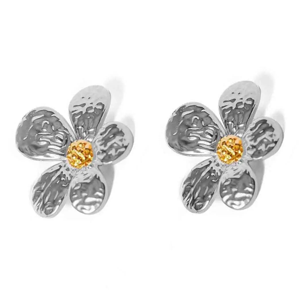 ARETES MELI, FLOR DOBLE TONO-SOLIDO